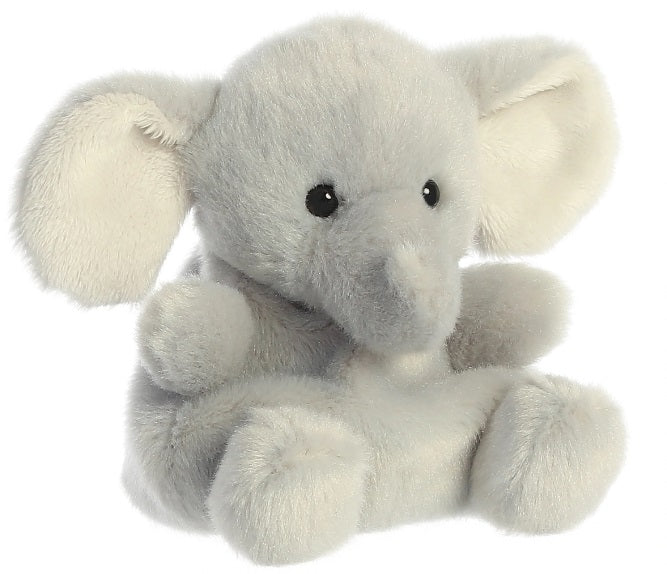 Small, plush gray elephant toy.