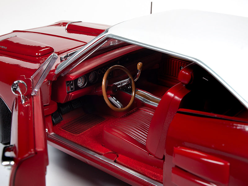 Close up of red interior in a diecast model car.