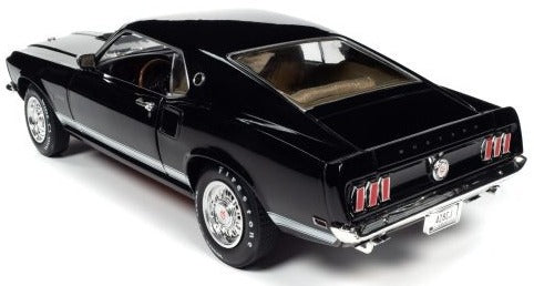 A 1/18 scale model of a 1969 Ford Mustang.