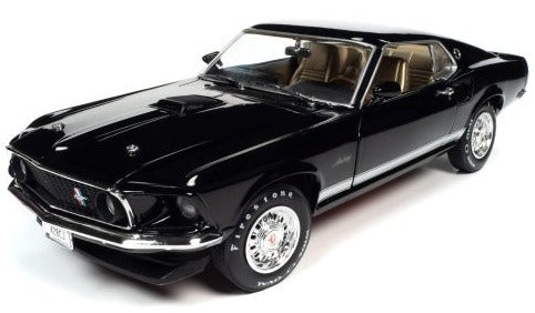 A 1/18 scale model of a 1969 Ford Mustang.
