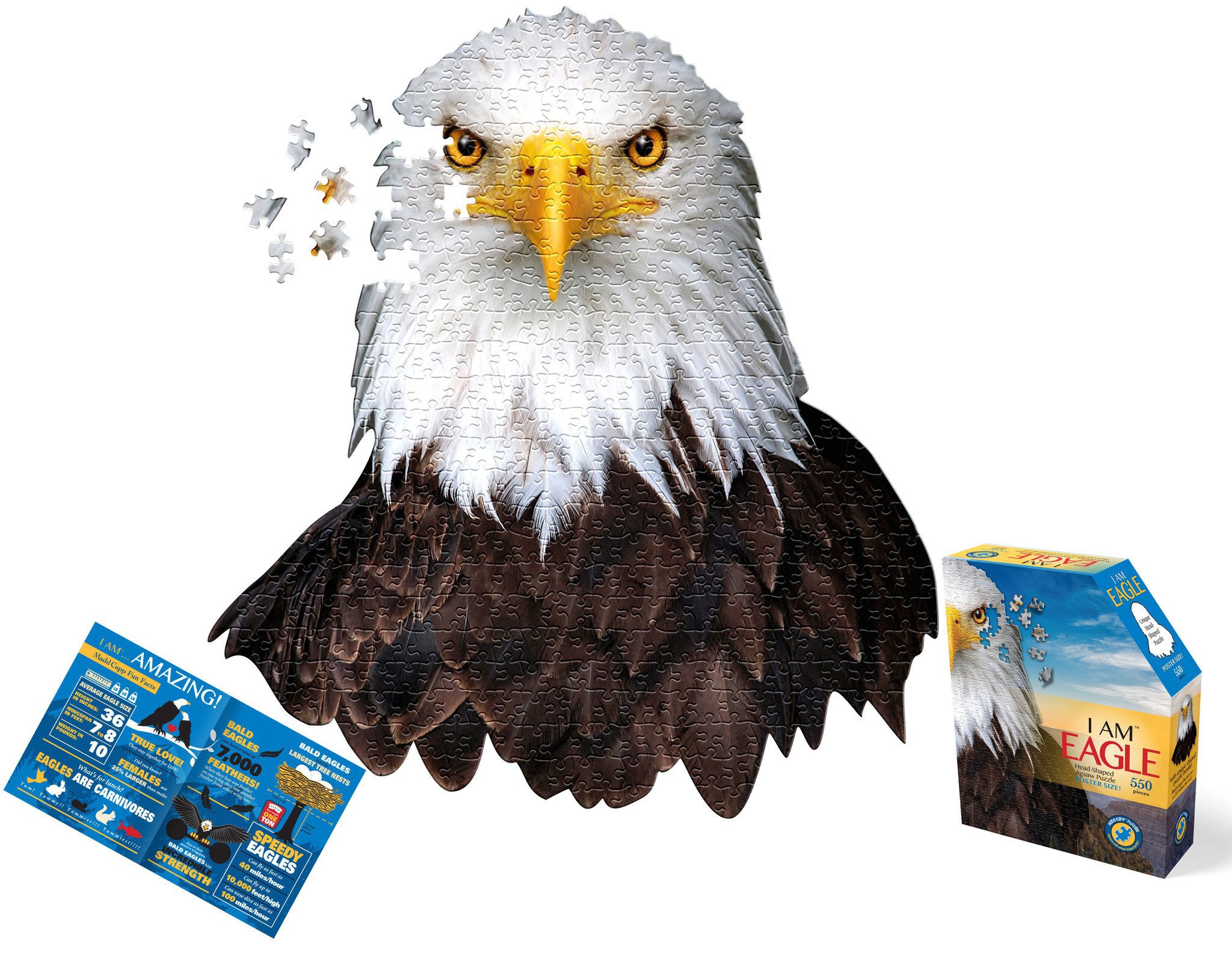 I Am Eagle 550 piece puzzle in the shape of an eagle's head
