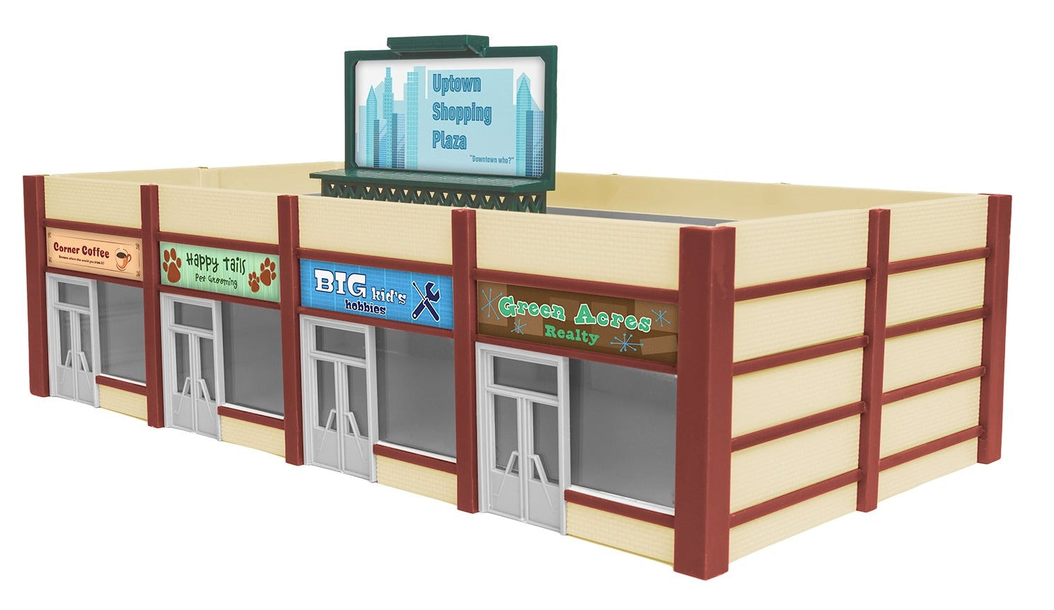 HO Scale model of a shopping plaza.