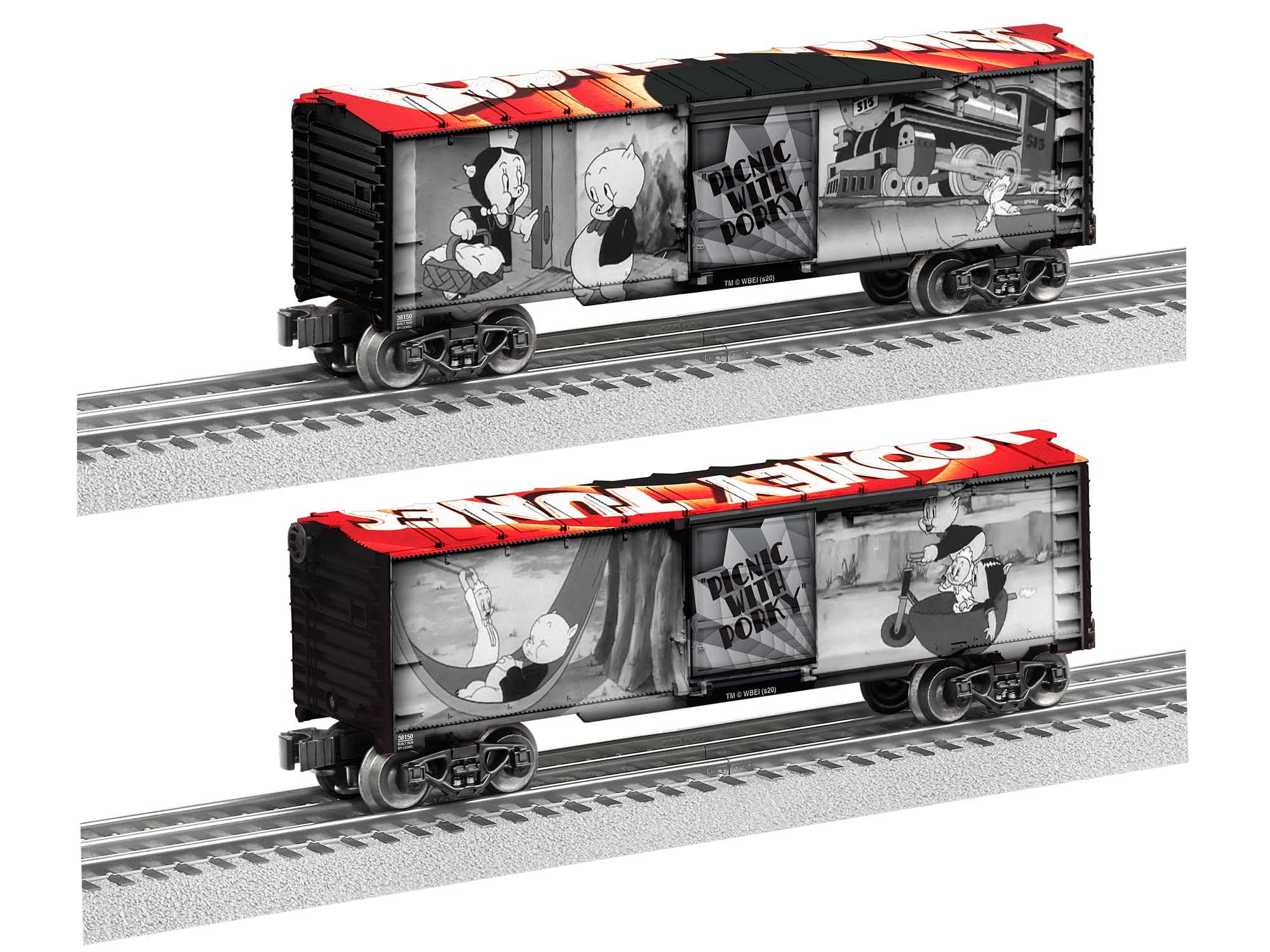 Lionel box car with Looney Tunes pictures on the sides.