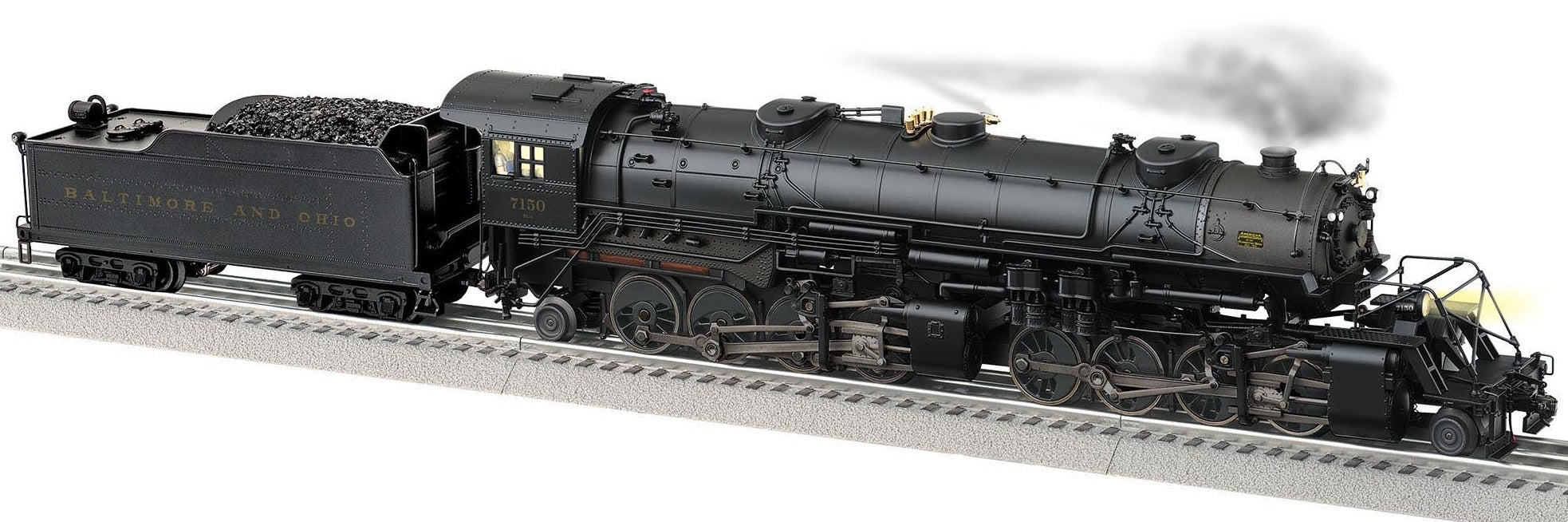 O Scale model of 2-8-8-2 steam engine with Baltimore and Ohio on the side of the tender