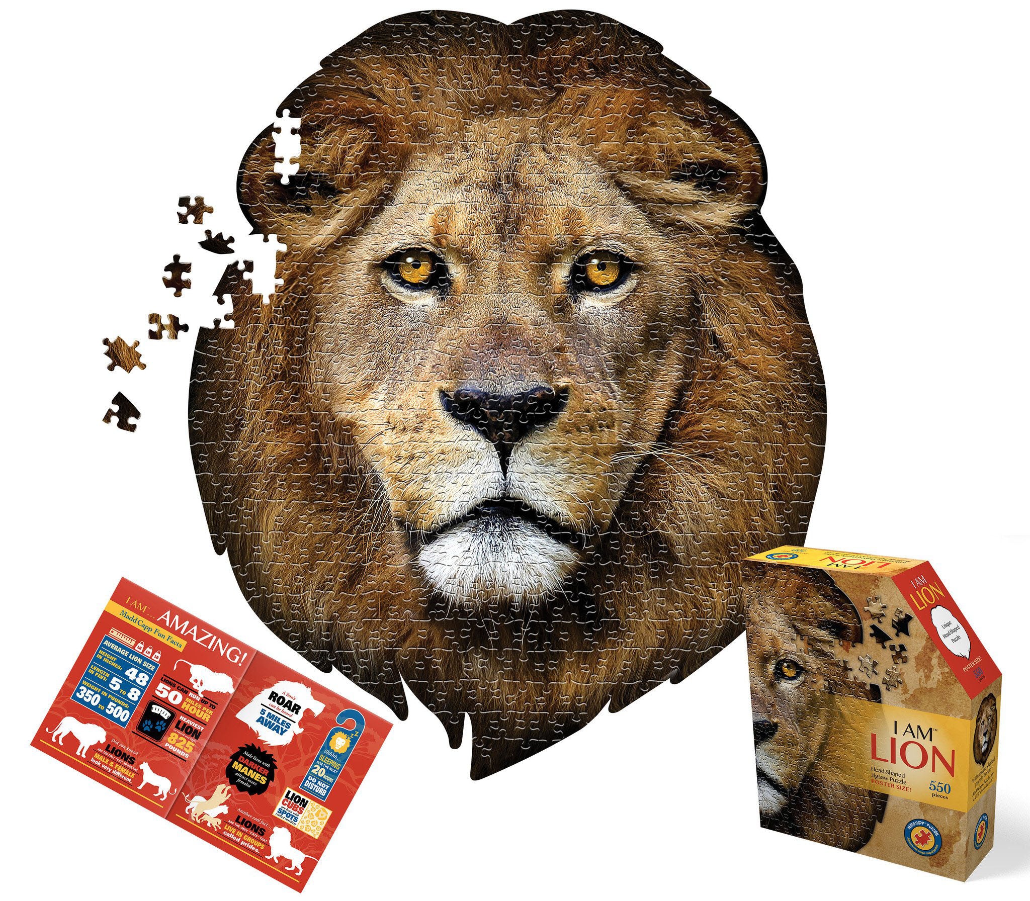 I Am lion 550 piece puzzle in the shape of a lion head