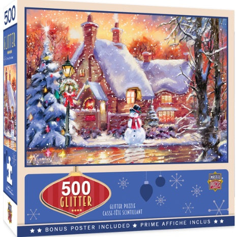 Snowman Cottage 500pc Glitter Puzzle