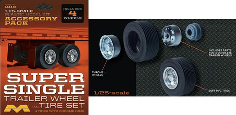 1/25 Super Single Trailer Wheel & Tire Set (4/pk)