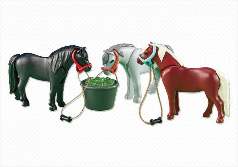 3 Ponies with Feeding Bucket