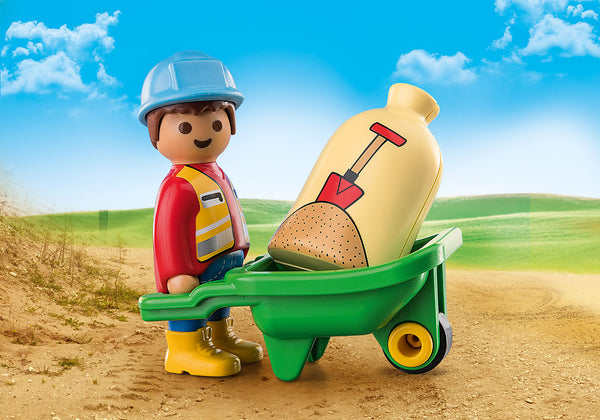 1 2 3 Construction Worker with Wheelbarro