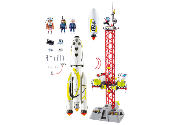 Space - Mission Rocket with Launch Site and Space Capsule