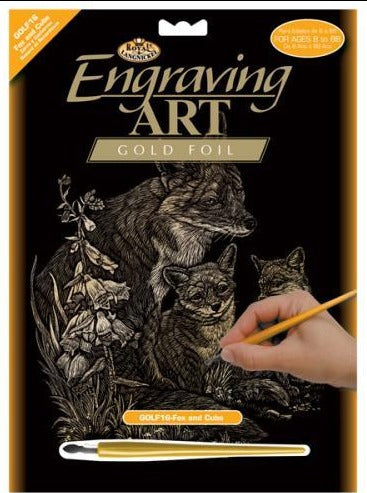 Fox & Cubs Gold Engraving