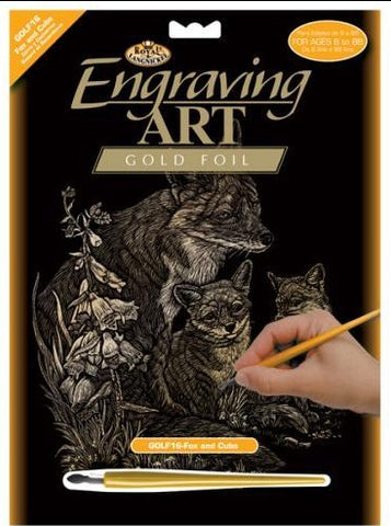 Royal Brush Engraving Art Gold Foil Fox & Cubs