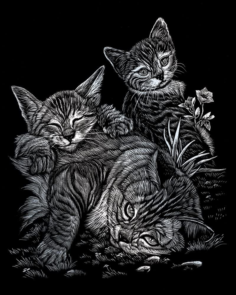 SILVER FOIL TABBY CAT & KITTEN