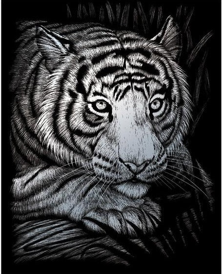 Royal Brush Engraving Art Silver Foil White Tiger