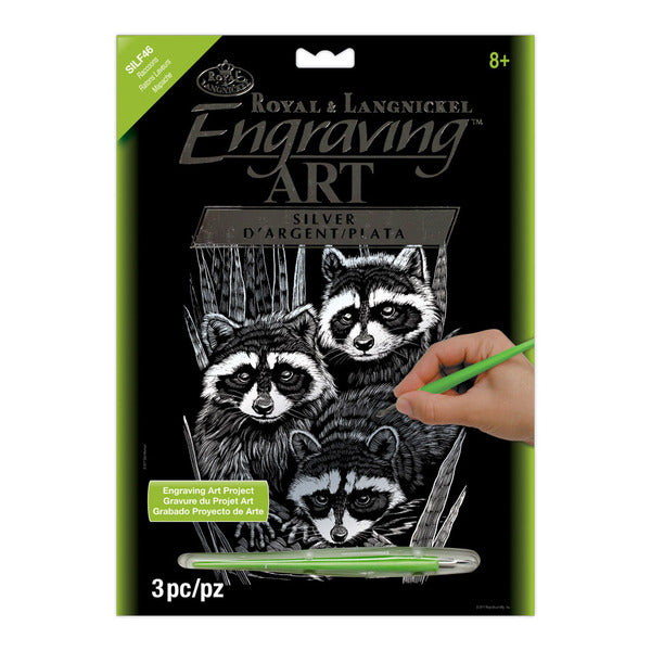 SIlver Engraving Raccoons