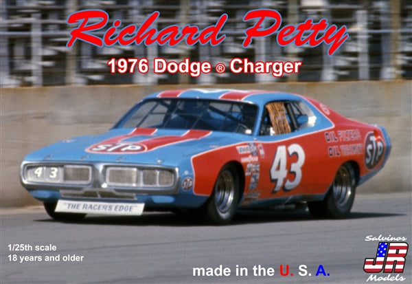 Model Kit box art picturing a 1976 Dodge Charger in Richard Petty paint scheme.