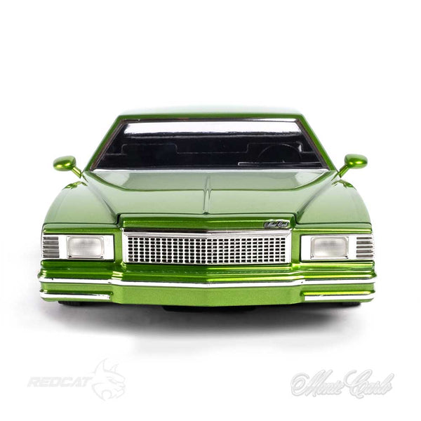 Pictured is the front view of the Remote Control 79 Monte Carlo Low Rider Ready to Run in Green 